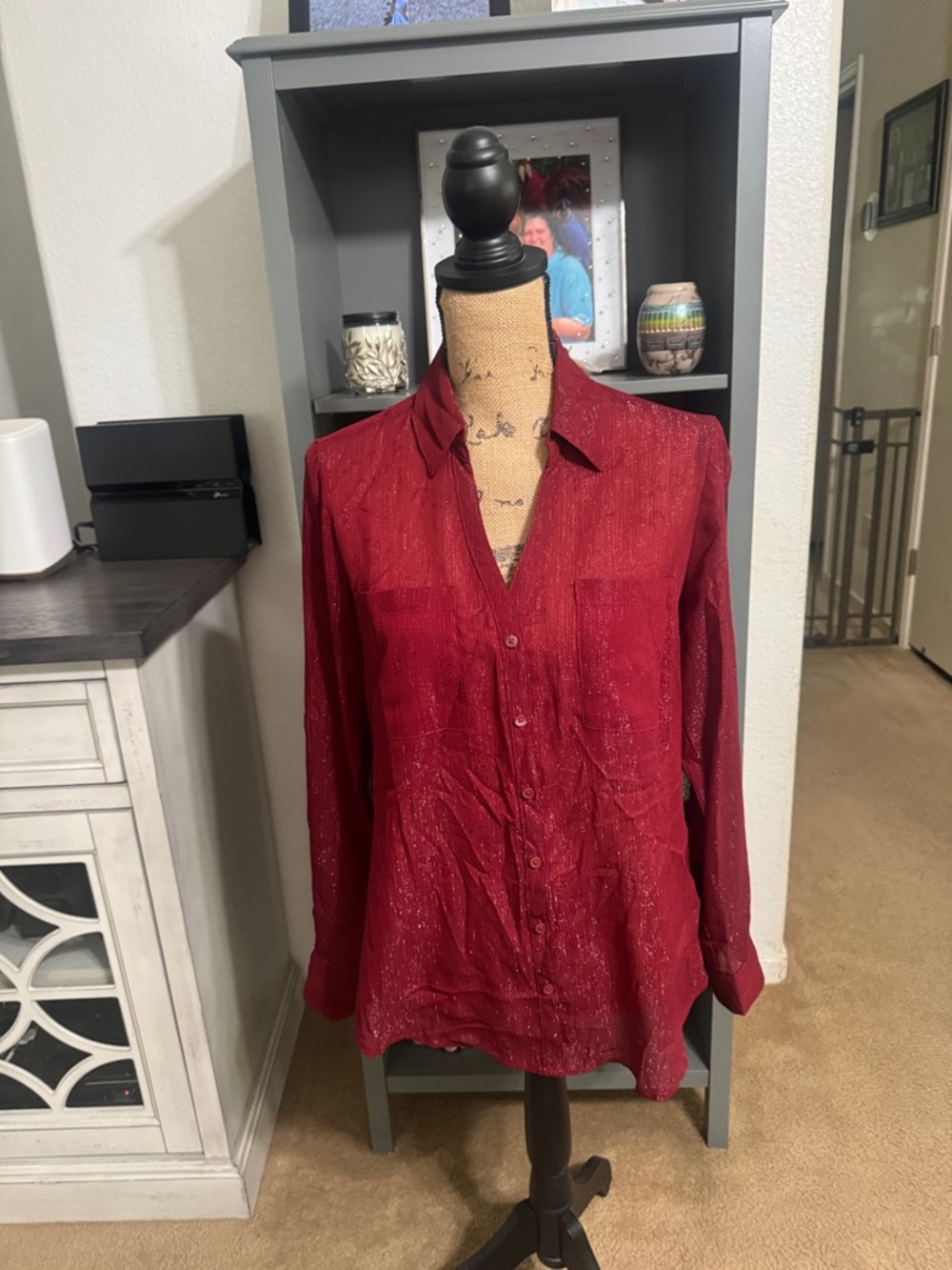 Express Women's Burgundy Button Down Shirt Size M